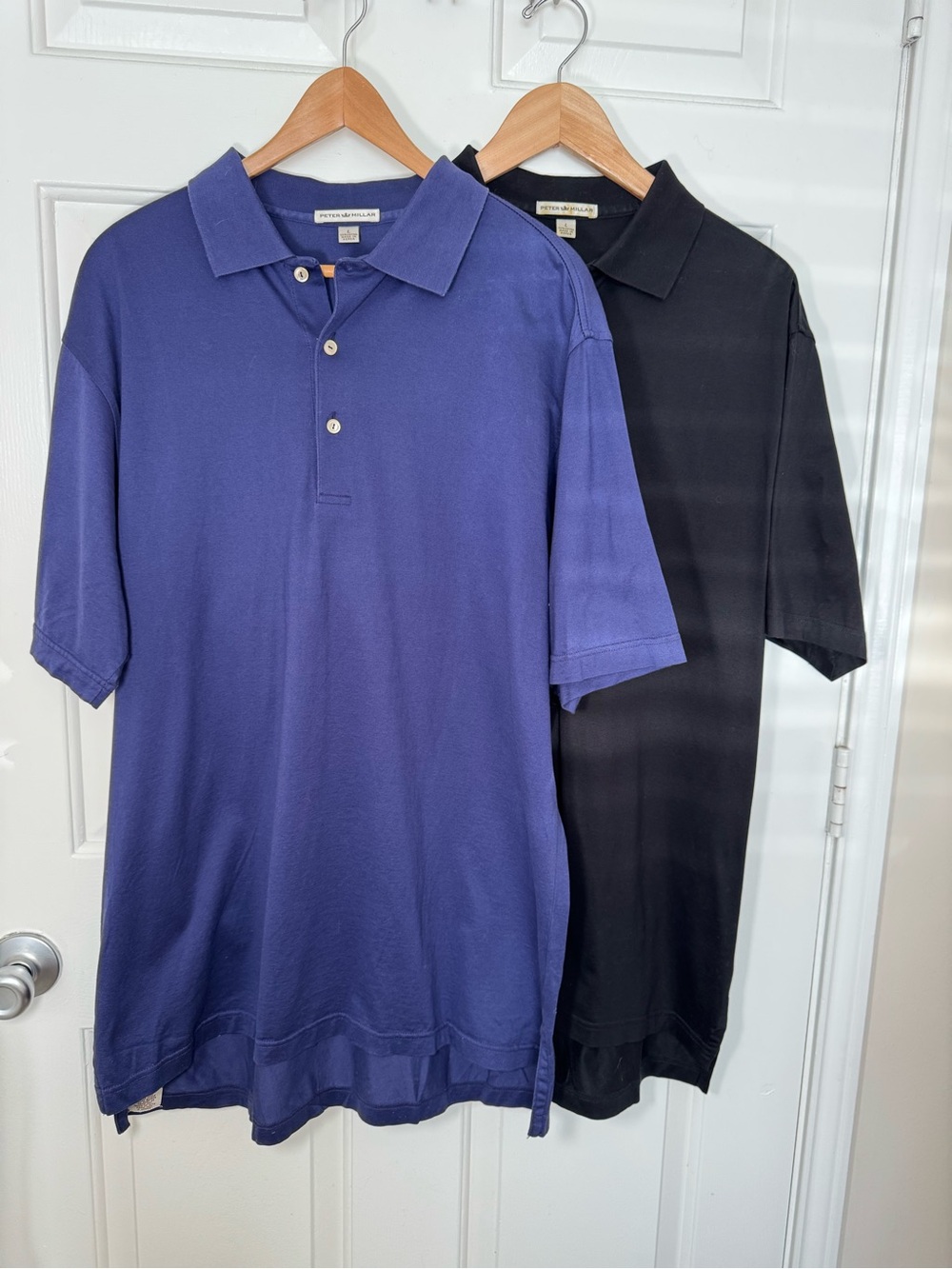 Peter Millar Men's Polo Lot of 2 L Black & Blue Solid 100% Cotton Short Sleeve
